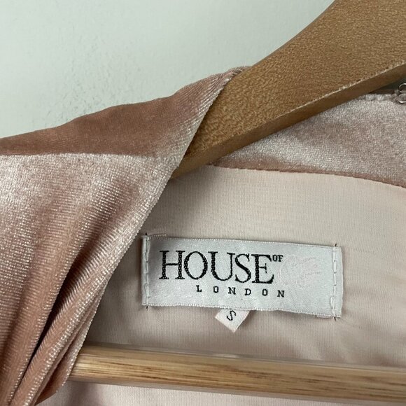 House of CB Farrah Pink Velvet Ruched Deep V Mini Dress Size Small - Picture 4 of 7